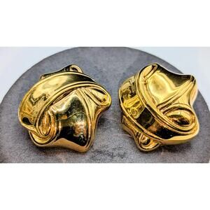 Vintage Bold Chunky Premier Design 80s Vibe Gold Tone Clip On Earrings